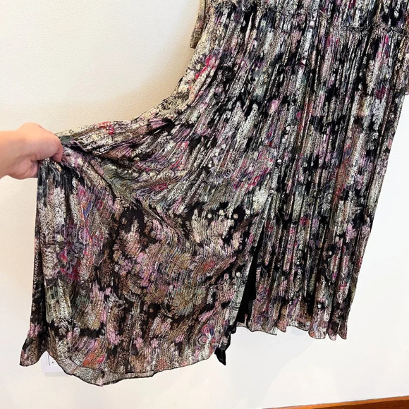 Rococo Sand Cara Metallic Floral Long Sleeve V Neck Glittery Kaftan Maxi Dress S - Picture 3 of 9